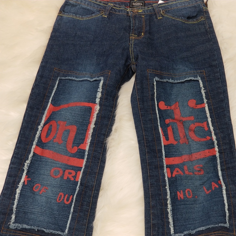 VON DUTCH Dark Wash Jeans w/Leg Labels, 28